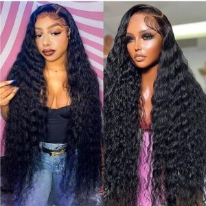 13x4 Deep Wave Lace Front Wigs Human Hair Glueless 24in
